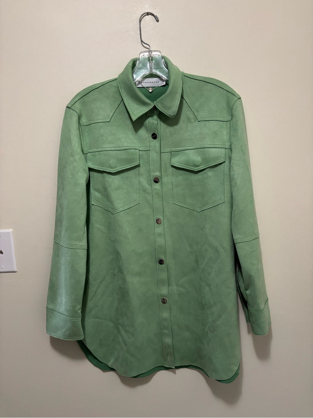 Rino & Pelle Samee Sage Green Faux Suede Long Sleeve Shirt Jacket Size 36